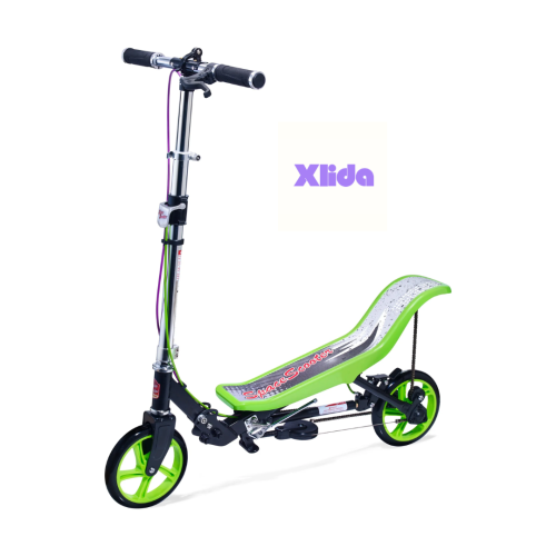 Space Scooter Premium X590 Push Board Seesaw Kids Scooter with Brake, Air Suspension & Compact Fold – Green / Black